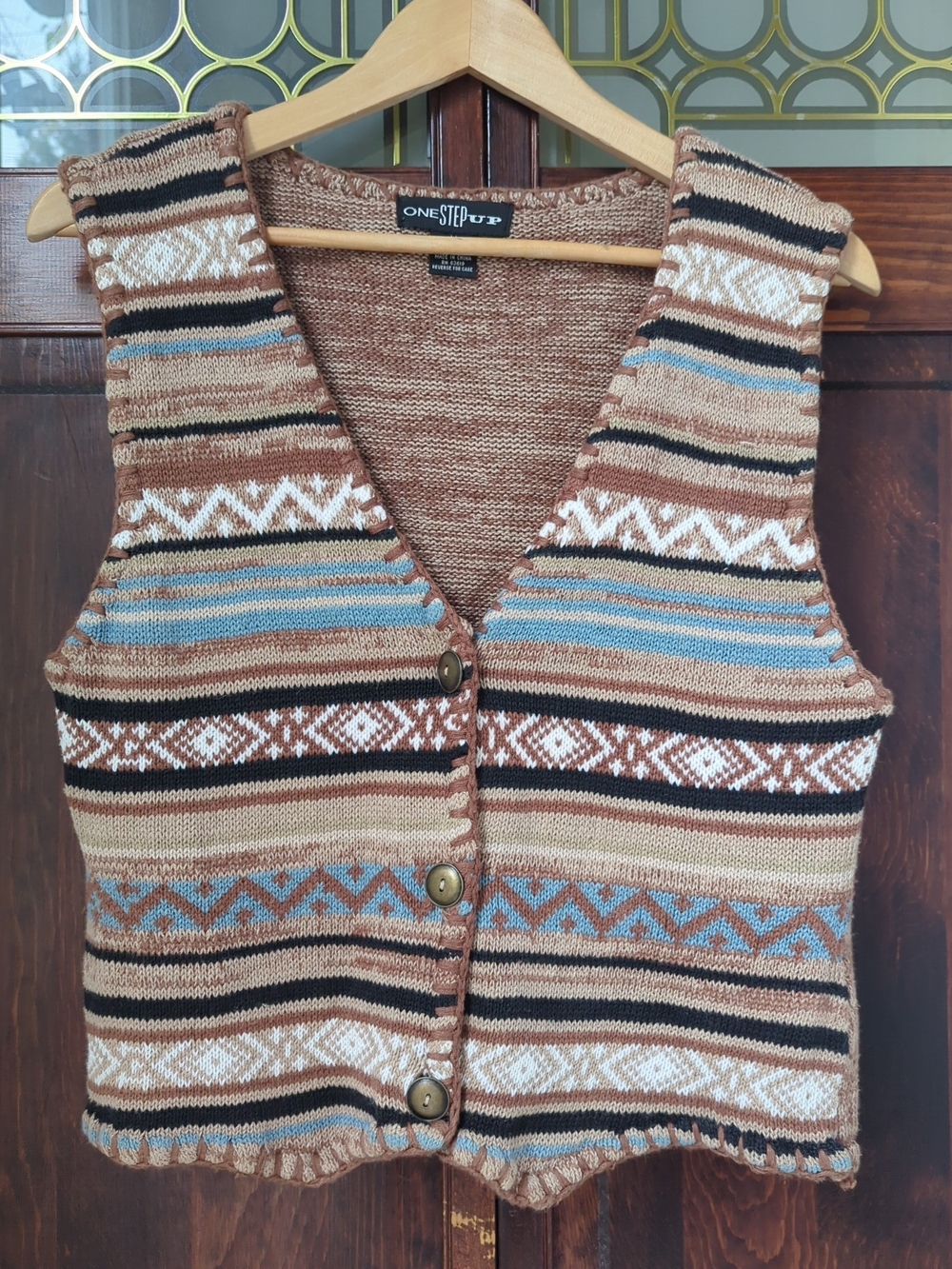 One Step Up | Brown Multicolor Striped Pattererned Knit Vest | Women's Size M